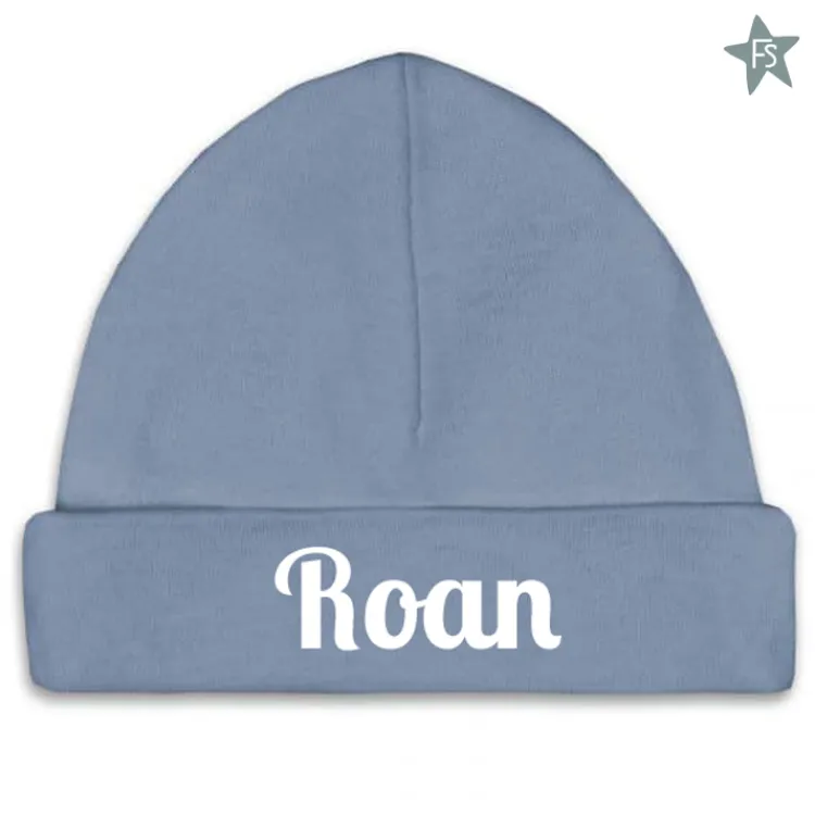Best Babymutsje grey blue met naam Rompertje Met Naam | Kraamcadeau Jongen