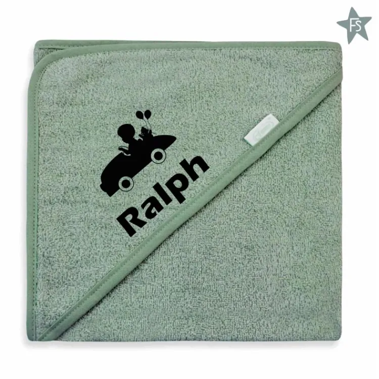 Outlet Badcape met naam en auto | diverse kleuren Badcape (met Naam) | Kraamcadeau Meisje