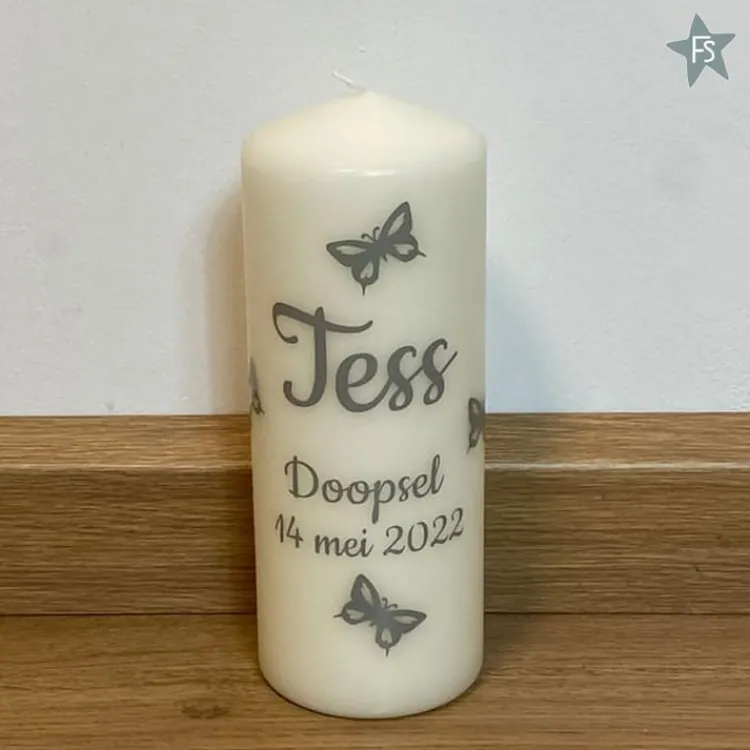 Discount Doopkaars met naam en vlinders Doopkaars | Momenten