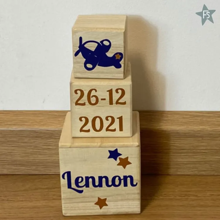 Discount Geboortetoren vliegtuig | Blokkentoren met naam Houten Stapeltorens Met Naam | Kraamcadeau Jongen