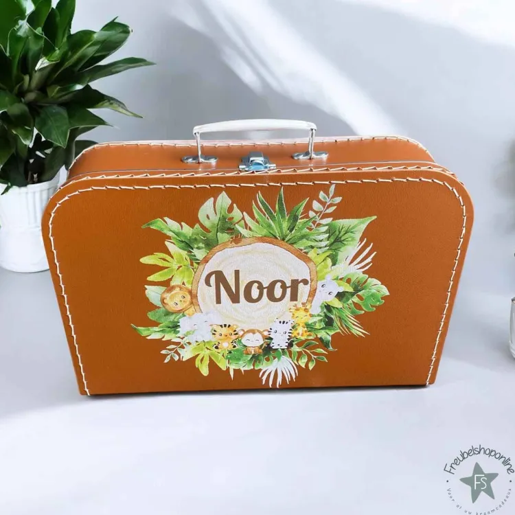 New Geprint koffertje met naam en boomstam jungle Koffertje Met Naam | Kraamcadeau Meisje