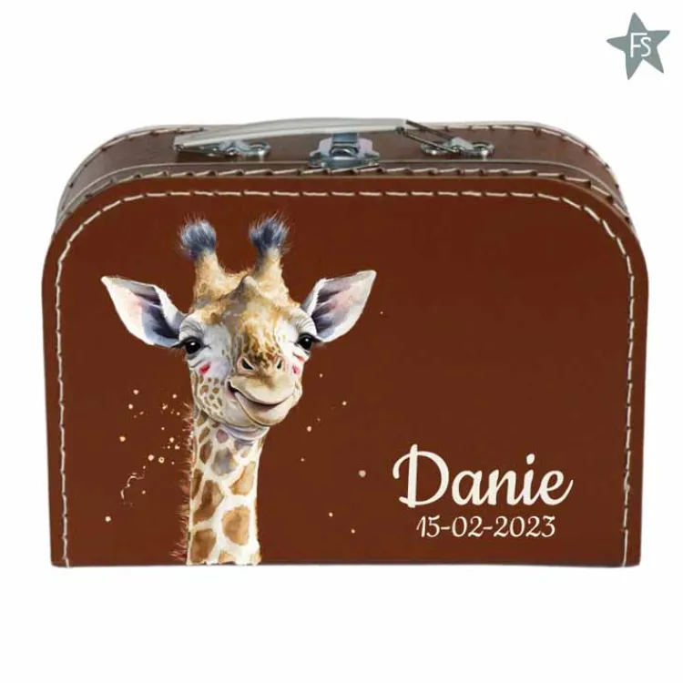New Geprint koffertje met naam en giraffe Koffertje Met Naam | Kraamcadeau Meisje
