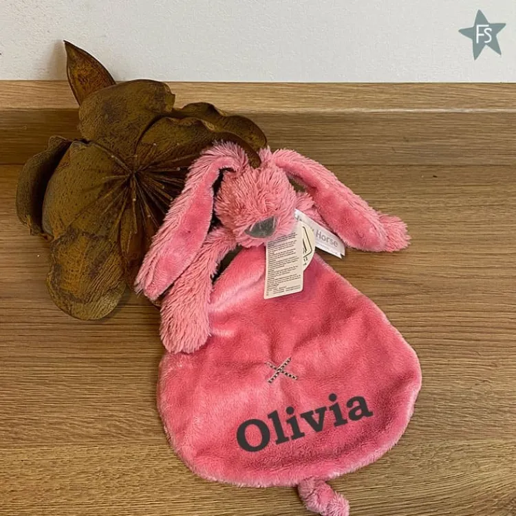 Sale Deep Pink Rabbit Richie tuttle met naam Knuffeldoekjes Met Naam | Knuffels Met Naam