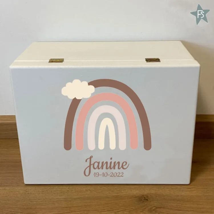 Sale Herinneringen kist met naam en regenboog roze Herinneringsdoos Met Naam | Kraamcadeau Meisje