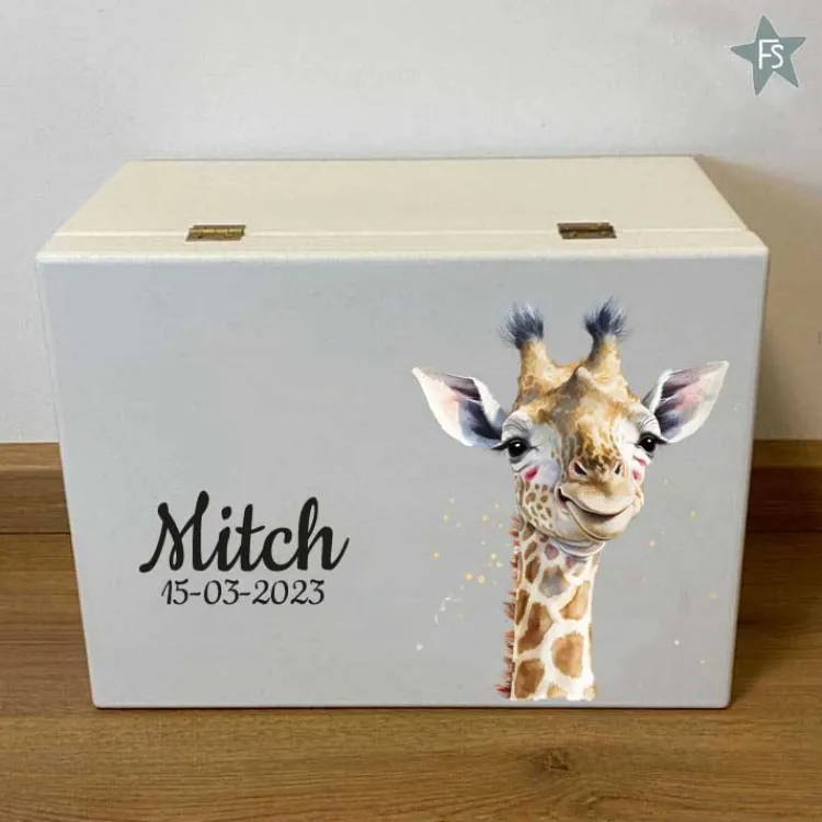 Online Herinneringen kist met naam en giraffe Herinneringsdoos Met Naam | Kraamcadeau Meisje
