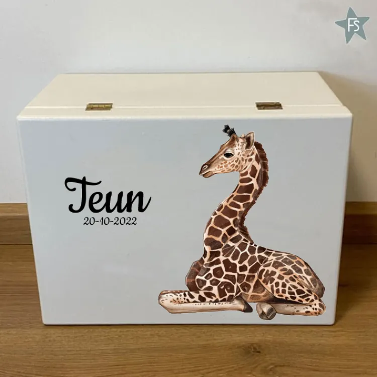 Fashion Herinneringen kist met naam en liggende giraffe Herinneringsdoos Met Naam | Kraamcadeau Meisje