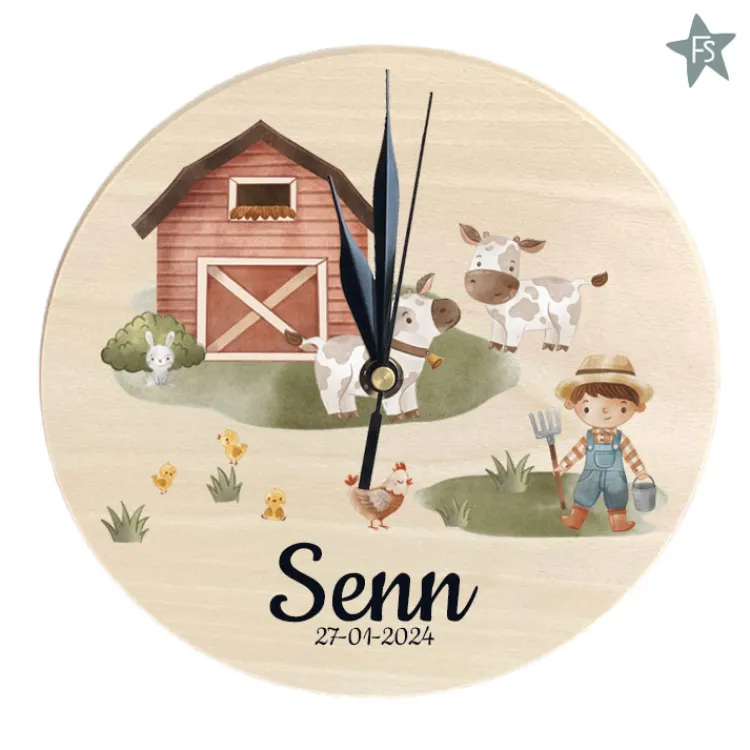 New Houten geboorteklokje met naam - Farm 2 Geboorteklok | Kraamcadeau Meisje