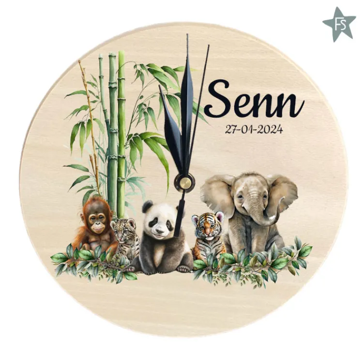 Discount Houten geboorteklokje met naam - jungle dieren Geboorteklok | Kraamcadeau Meisje