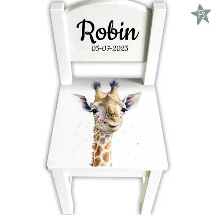 New houten geboortestoeltje met naam en giraffe Geboortestoeltje Met Naam | Kraamcadeau Meisje
