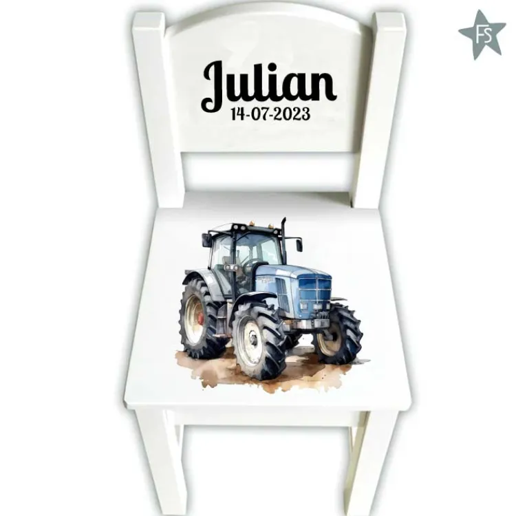 Sale Houten geboortestoeltje met naam en tractor blauw Geboortestoeltje Met Naam | Kraamcadeau Jongen
