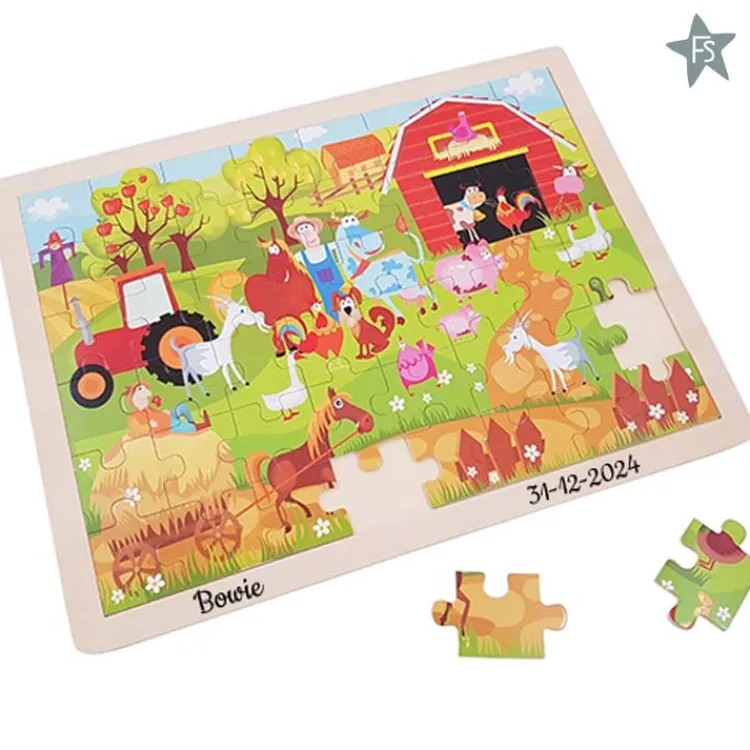 Sale Houten legpuzzel boerderij tractor 48 stukjes ( met naam ) Houten Speelgoed Met Naam | Kraamcadeau Meisje