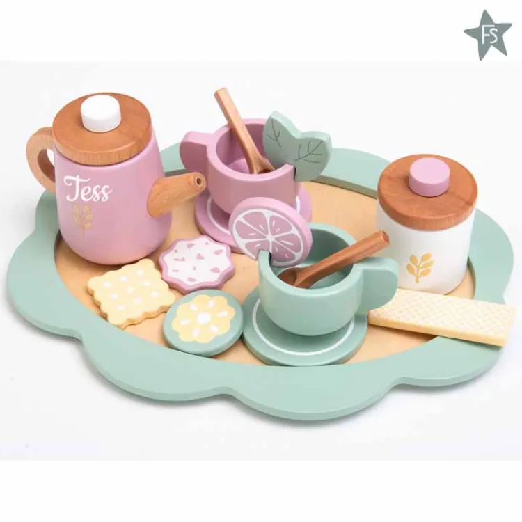 Online Houten Serviesje Groen Pastel - 17dlg ( met naam ) Houten Speelgoed Met Naam | Kraamcadeau Meisje