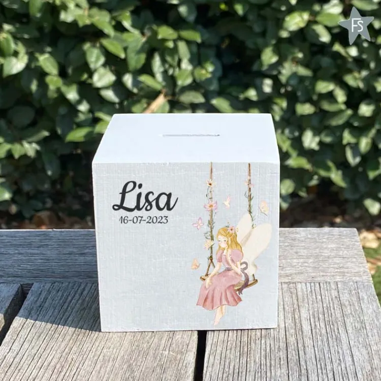 Hot Houten spaarpot fairy met naam Spaarpot Met Naam | Kraamcadeau Meisje