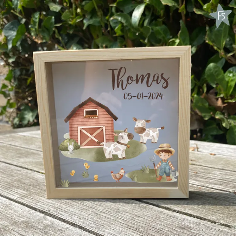 Outlet Houten Spaarpot farm 2 met naam Spaarpot Met Naam | Kraamcadeau Meisje