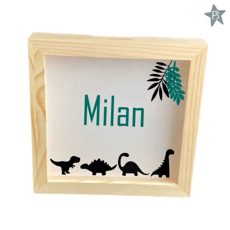 Online Houten Spaarpot met naam en dino's | Spaarpot Lijstje Spaarpot Met Naam | Kraamcadeau Meisje