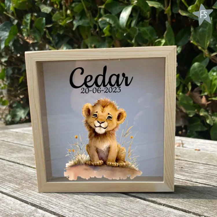 Online Houten Spaarpot met naam en leeuwtje Spaarpot Met Naam | Kraamcadeau Meisje