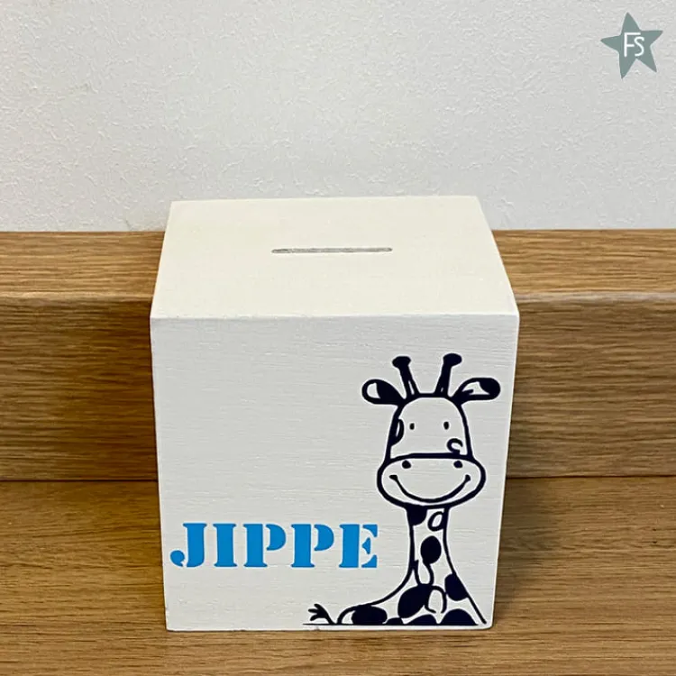Discount Houten spaarpot met naam en giraffe Spaarpot Met Naam | Kraamcadeau Meisje
