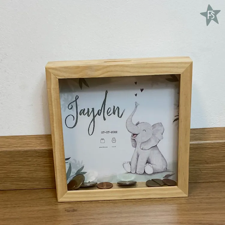 Fashion Houten Spaarpot n.a.v. geboortekaartje Spaarpot Met Naam | Kraamcadeau Meisje