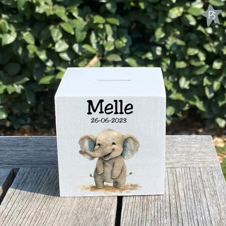 Sale Houten spaarpot olifantje met naam Spaarpot Met Naam | Kraamcadeau Meisje