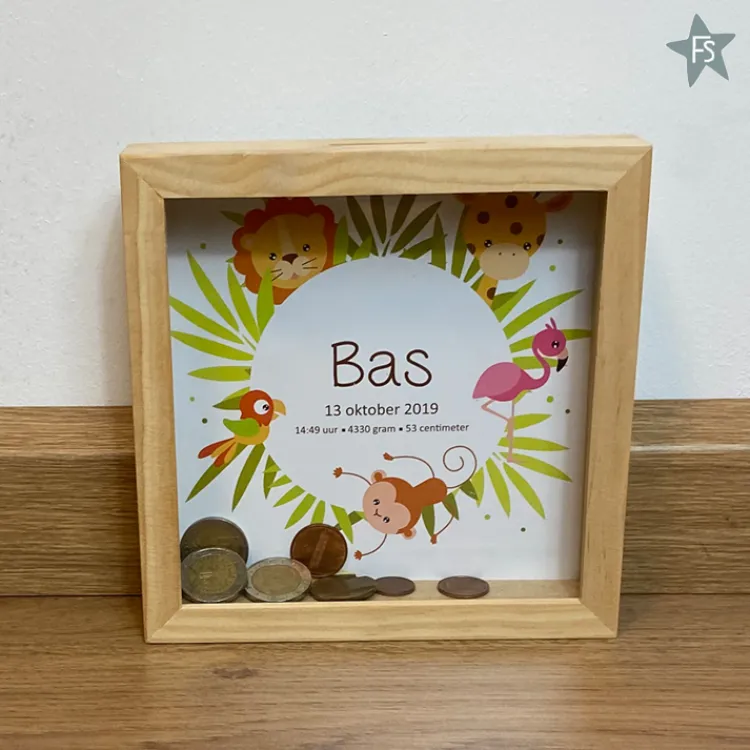 Discount Houten Spaarpot wilde dieren Spaarpot Met Naam | Kraamcadeau Meisje