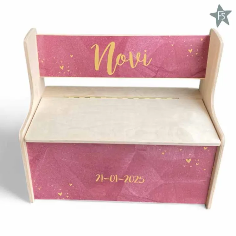 Clearance Houten speelgoedbankje met naam | speelgoedbankje velvet ( 4 kleuren ) Opbergbankje Met Naam | Kraamcadeau Meisje