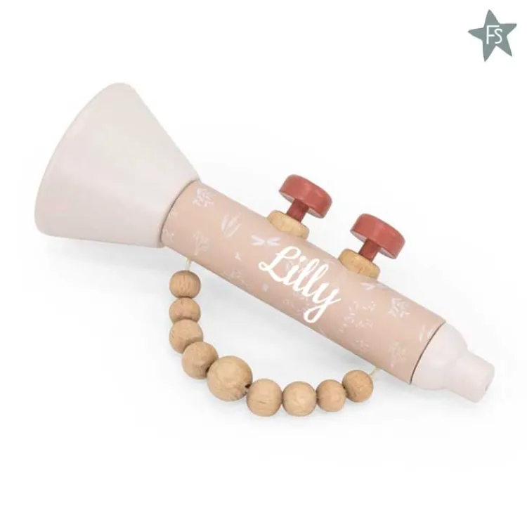 Outlet Houten Trompet Label-Label pink ( met naam ) Label Label | Houten Speelgoed Met Naam