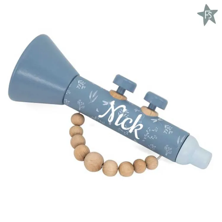 Fashion Houten Trompet Label-Label blauw ( met naam ) Label Label | Houten Speelgoed Met Naam
