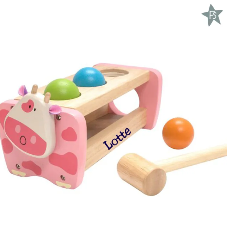 Fashion I'm toy Hamerbank met ballen koe roze ( met naam ) Kraamcadeau Meisje