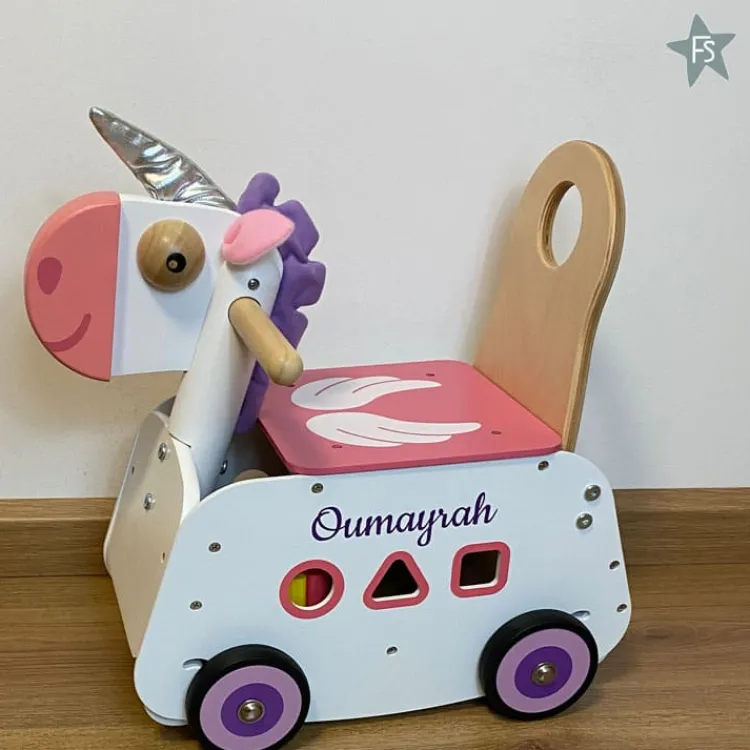 Clearance I'm toy Houten Loop-en sorteerwagen Eenhoorn ( met naam ) Loopfiets Met Naam | Kraamcadeau Meisje