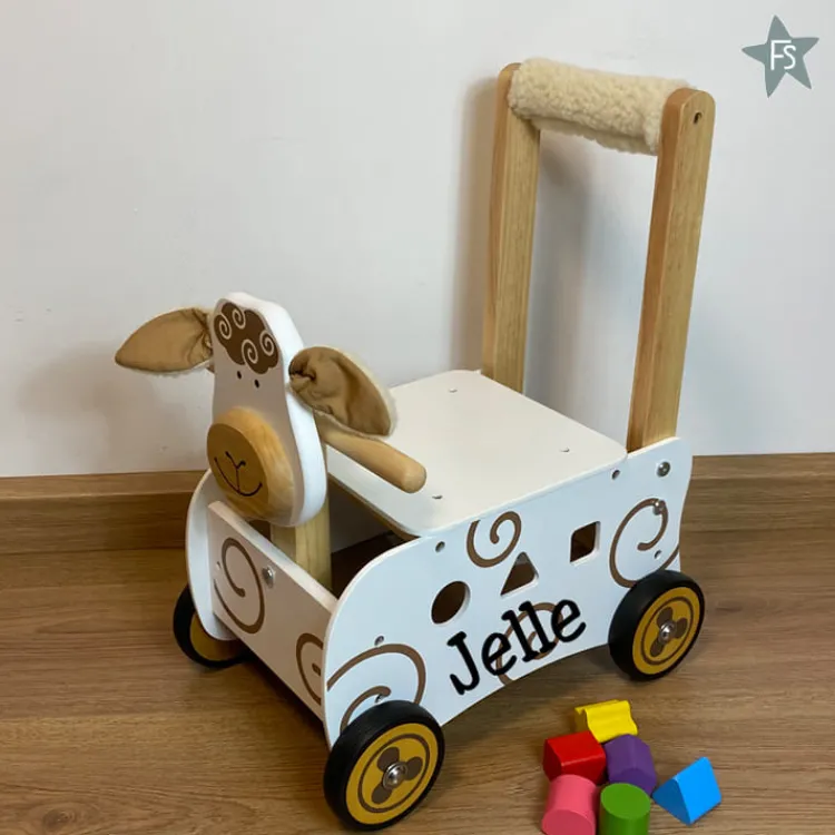 Clearance I'm toy Houten Loop-en sorteerwagen schaap ( met naam ) Loopfiets Met Naam | Kraamcadeau Meisje
