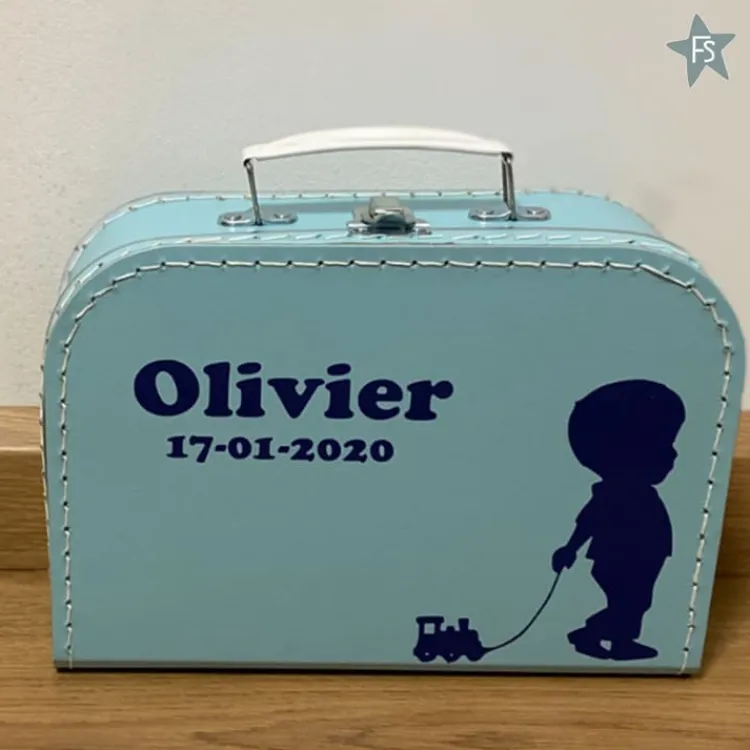Online Kinderkoffertje met naam en jongen met treintje Koffertje Met Naam | Kraamcadeau Jongen