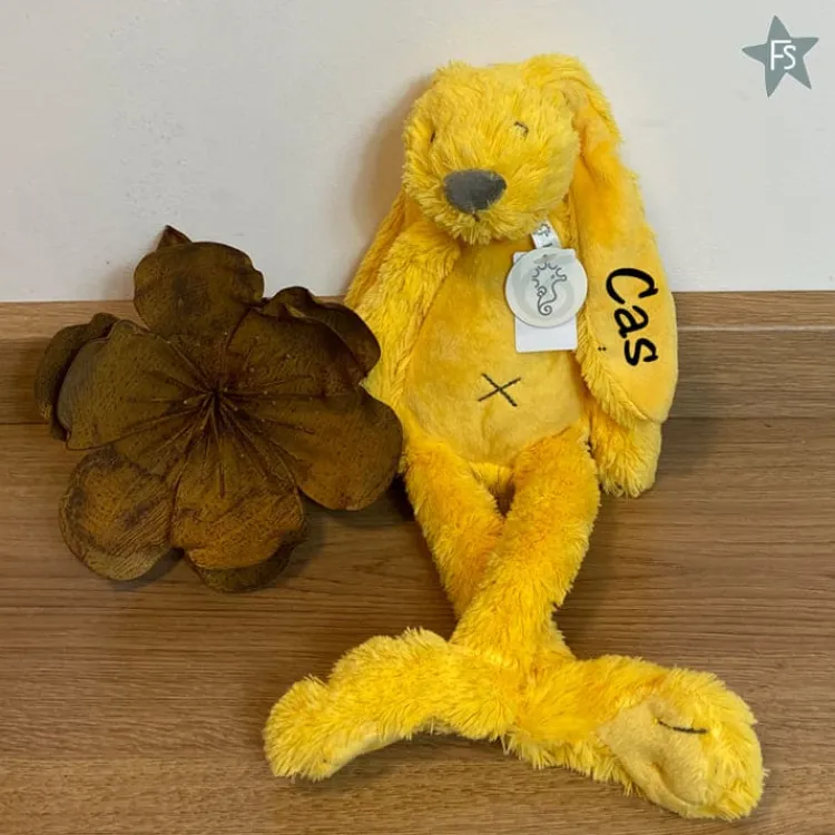 Online Knuffel konijn met naam | Rabbit Richie Yellow Knuffels Met Naam | Kraamcadeau Meisje