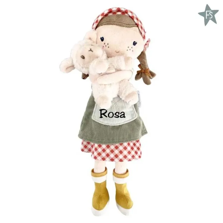 Sale Knuffelpop Boerin Rosa met schaap 35cm ( met naam ) Little Dutch Little Farm | Little Dutch Poppen