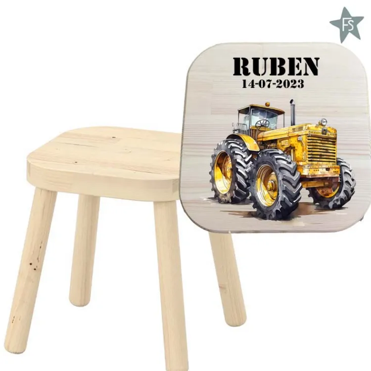 Sale Krukje met naam en tractor geel Kinderkrukje | Cadeaus Vanaf 25 Euro