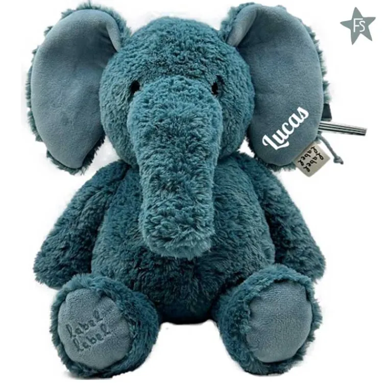 Fashion Elephant Elly Blue Medium Knuffel ( met naam ) Label Label | Knuffels Met Naam