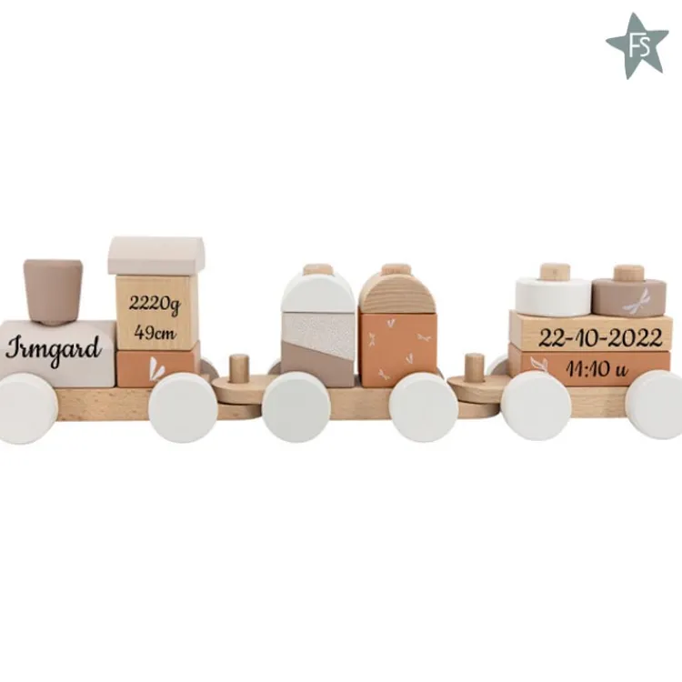 New Nougat Houten Speelgoed Trein (met naam en geboortegegevens ) Label Label | Houten Treinen Met Naam
