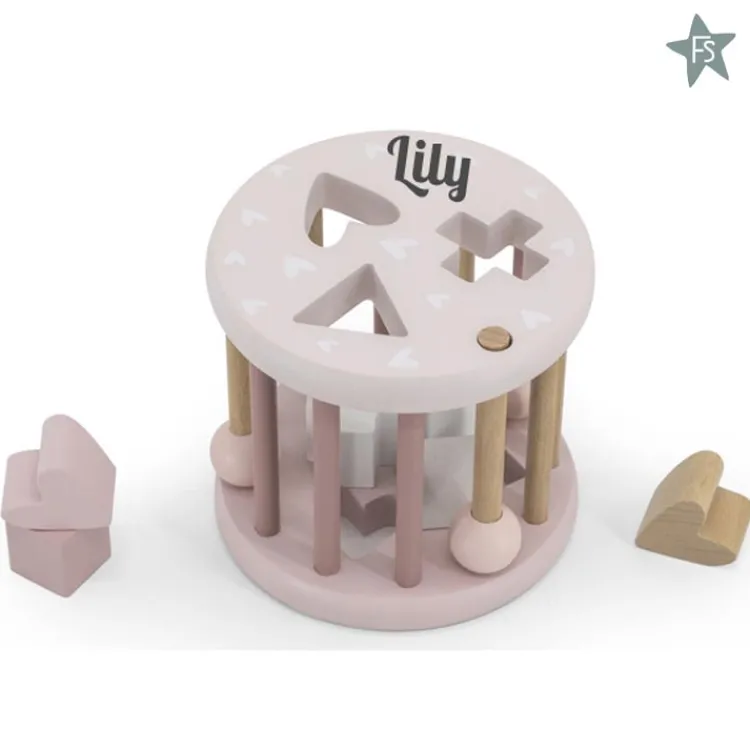 Fashion Roze Houten Rollende Vormenstoof ( met naam ) Label Label | Kraamcadeau Meisje