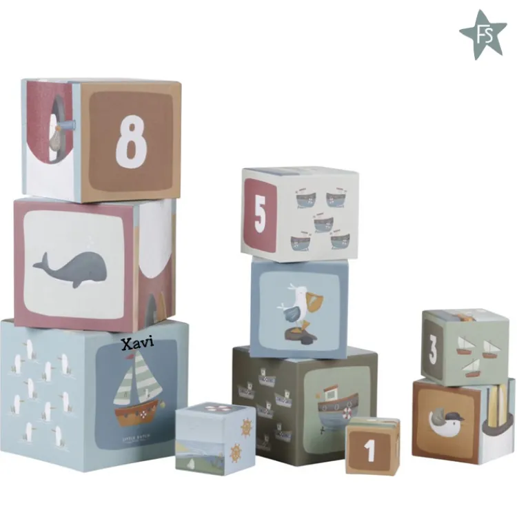Best - Sailors Bay - Stapeltoren - karton ( met naam ) Little Dutch Sailors Bay Wit/blauw | Little Dutch Houten Speelgoed Met Naam