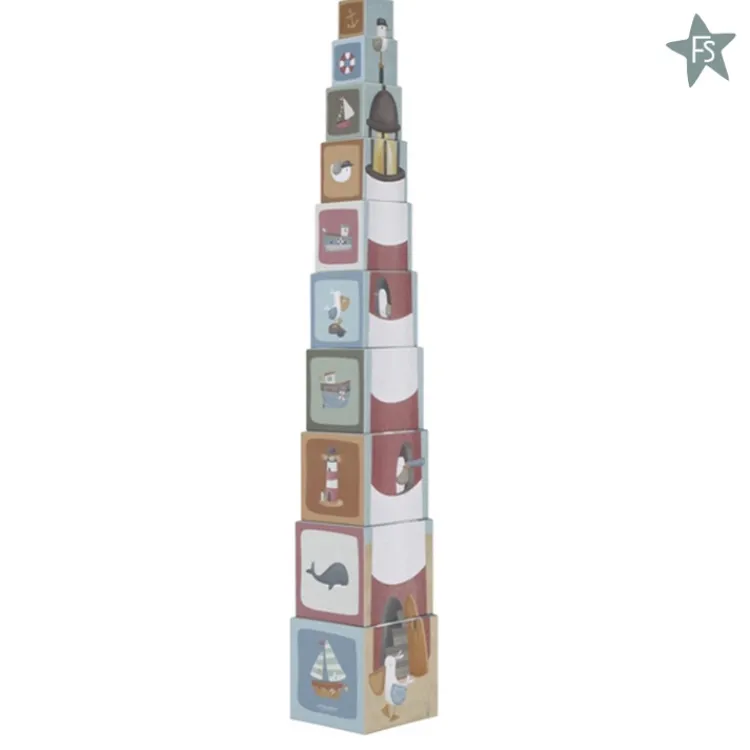 Best - Sailors Bay - Stapeltoren - karton ( met naam ) Little Dutch Sailors Bay Wit/blauw | Little Dutch Houten Speelgoed Met Naam