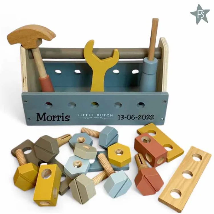 Clearance Gereedschapskist ( met naam ) Little Dutch Houten Speelgoed Met Naam | Kraamcadeau Jongen