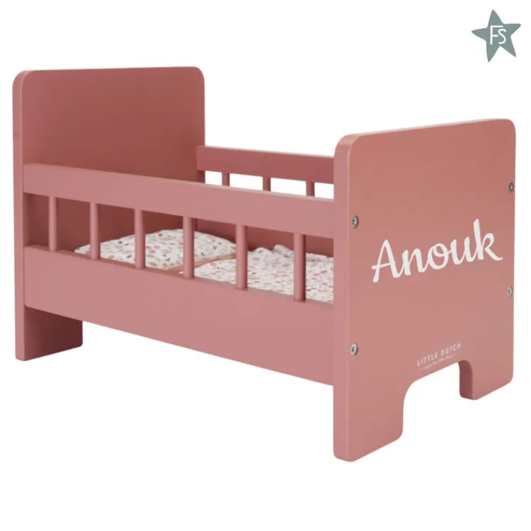 Clearance Poppenbedje FSC incl. Textiel ( met naam ) Little Dutch Flowers En Butterflies | Little Dutch Houten Speelgoed Met Naam