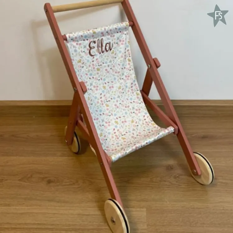 Clearance poppenbuggy Flowers& Butterflies ( met naam ) Little Dutch Houten Speelgoed Met Naam | Houten Poppenwagen Met Naam