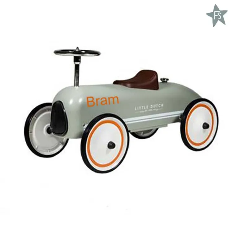 Outlet Retro loopauto olive (met naam) Little Dutch Houten Speelgoed Met Naam | Loopfiets Met Naam