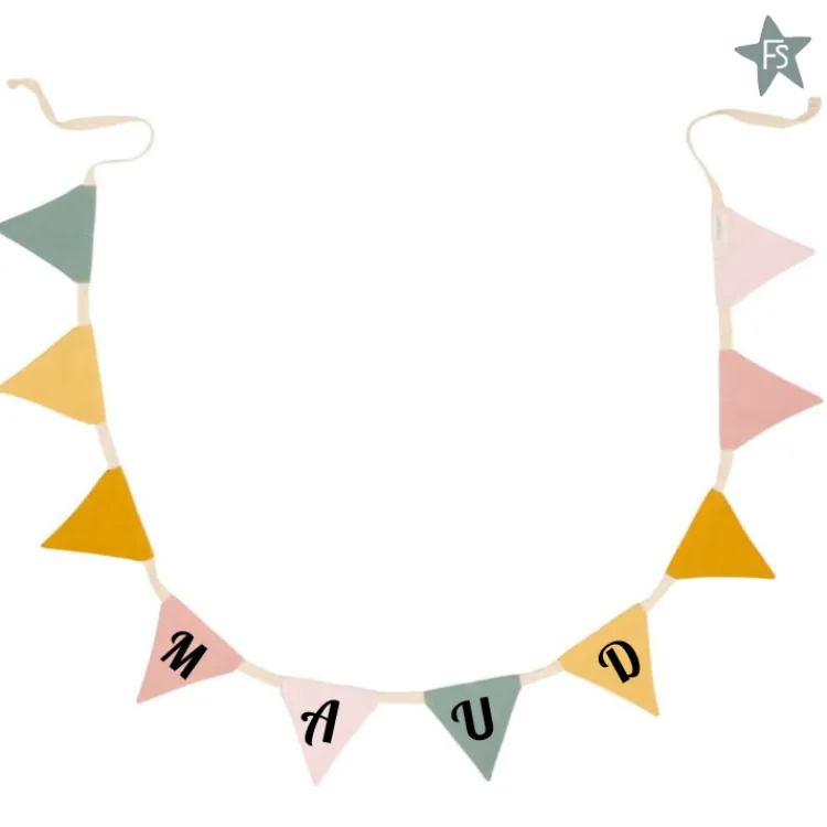 Clearance Slinger met vlaggetjes Pink ( met naam ) Little Dutch Letter Slinger | Kraamcadeau Meisje