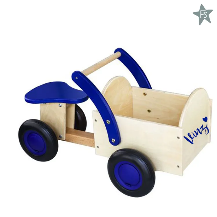 Hot Loop Bakfiets blauw ( met naam ) Loopfiets Met Naam | Houten Speelgoed Met Naam