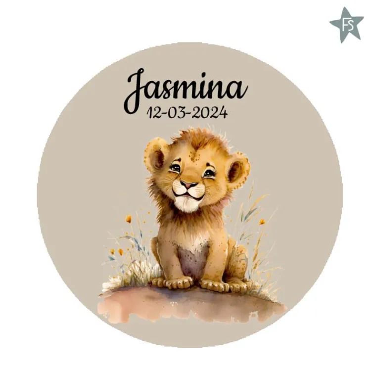 Fashion Muurcirkel met naam en leeuwtje | Wandcirkel jungle dieren Geboorteschilderij | Kraamcadeau Meisje