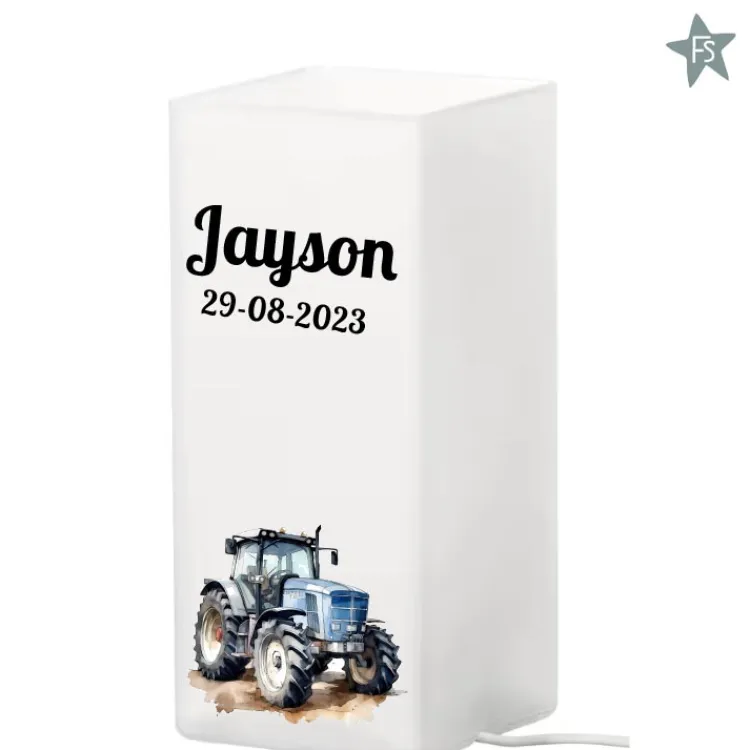 New Nachtlampje met blauwe tractor met naam Nachtlampjes Met Naam | Kraamcadeau Meisje