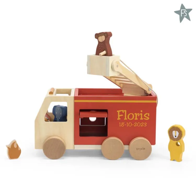 Online Trixie Houten brandweerwagen ( met naam ) Trixie Houten Speelgoed | Kraamcadeau Jongen