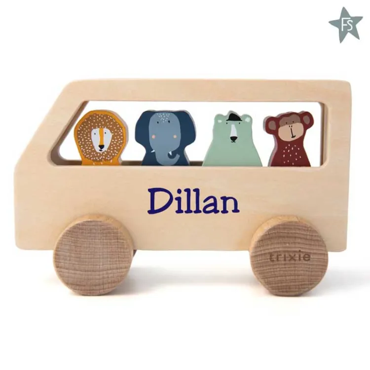 Outlet Trixie Houten dierenbus ( met naam ) Trixie Houten Speelgoed | Kraamcadeau Jongen