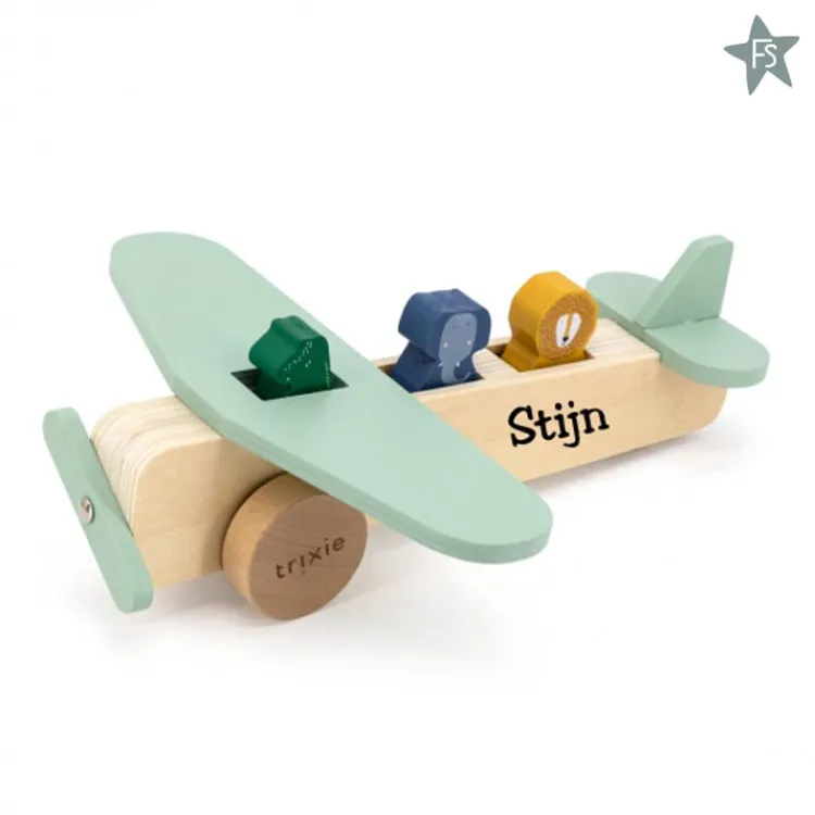 Outlet Trixie houten dierenvliegtuig ( met naam ) Trixie Houten Speelgoed | Kraamcadeau Meisje